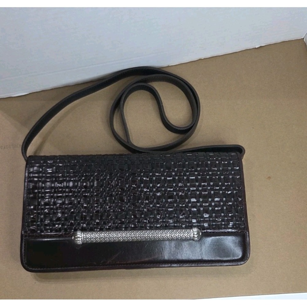Brighton Brown Woven Leather Crossbody Clutch Wallet-10in By 5.5 SEE PHOTOS